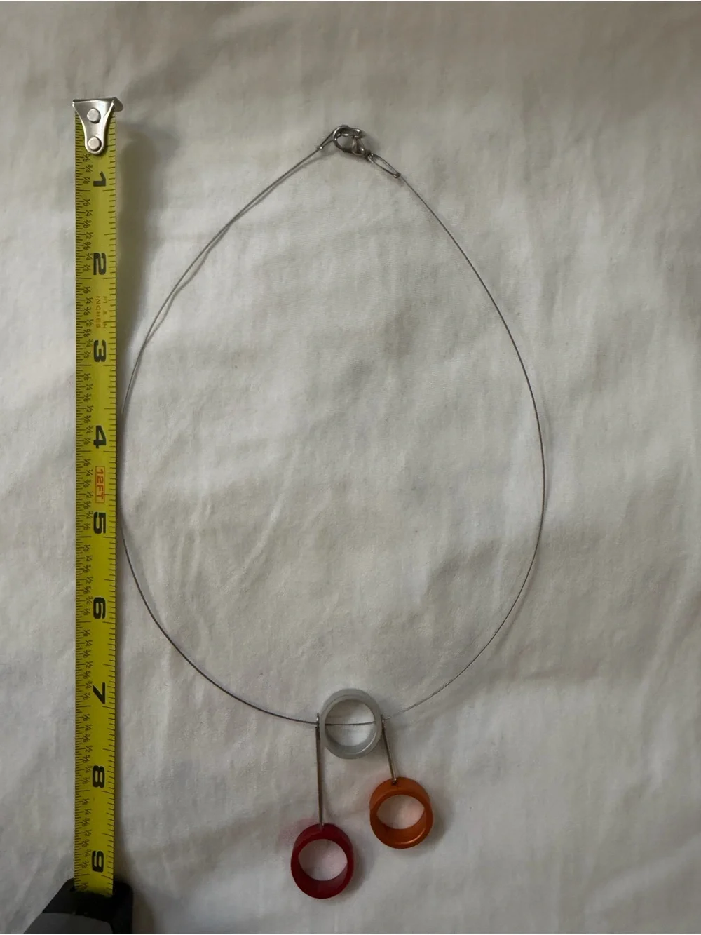 Contemporary Silver Necklace with Yellow and Pink Rings